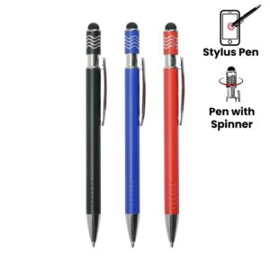 " Stylus Metal Pens with Wave Design Top Spinner (Blue Ink)"