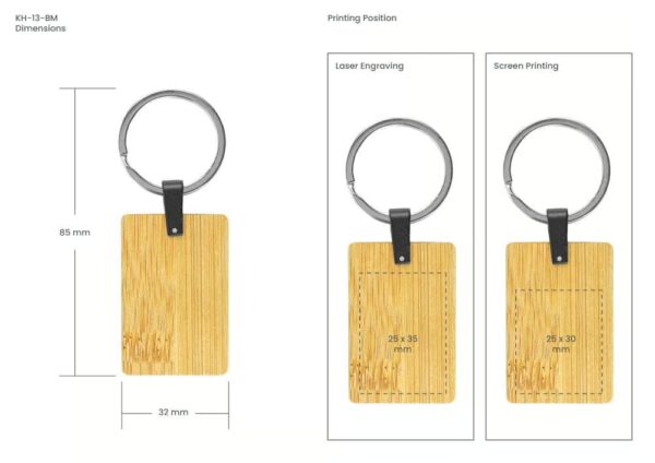 Bamboo and Metal Keychain Rectangle 32mm - Image 3