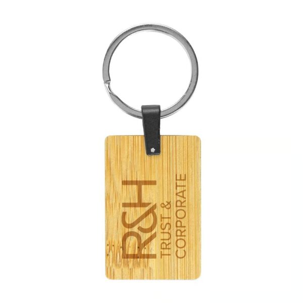 Bamboo and Metal Keychain Rectangle 32mm - Image 2