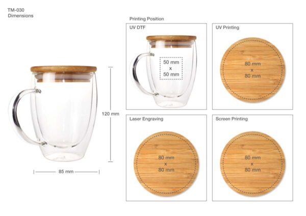Double Wall Clear Glass Mug with Bamboo Lid - Image 3