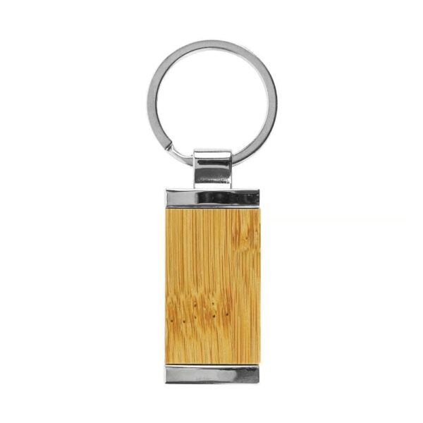 Rectangular Bamboo and Metal Keychains 32mm - Image 4