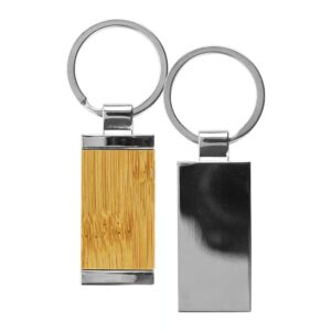 Rectangular Bamboo and Metal Keychains 32mm