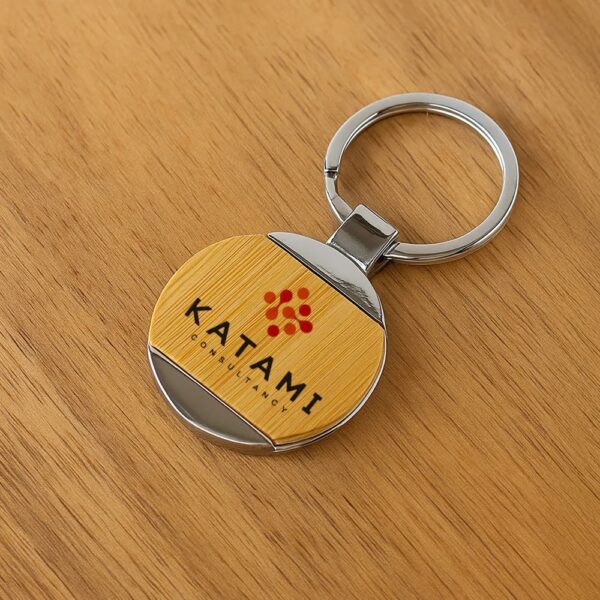 Round Bamboo and Metal Keychains 32mm - Image 2