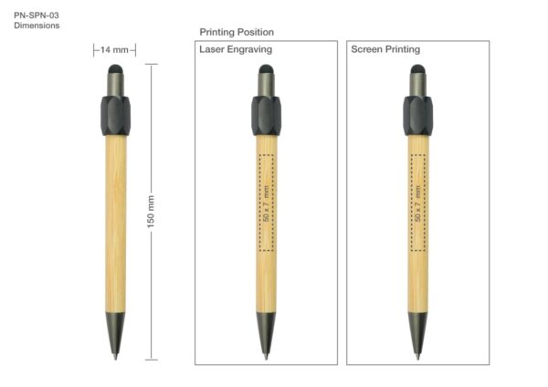 Bamboo and Metal Stylus Pens with Top Spinner (Blue Ink) - Image 3