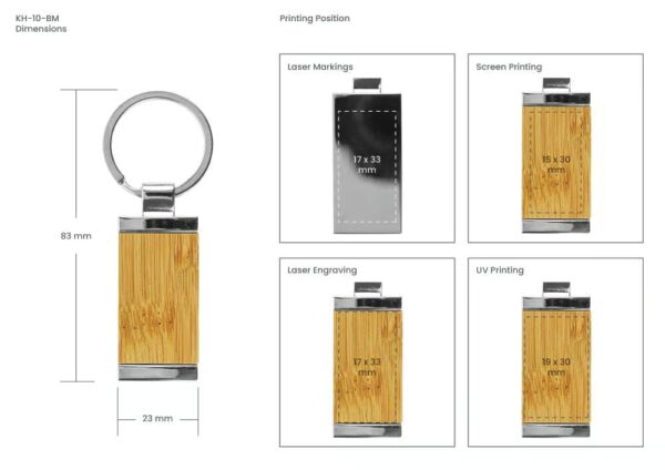 Rectangular Bamboo and Metal Keychains 32mm - Image 3
