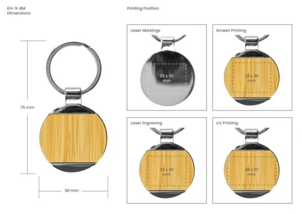Round Bamboo and Metal Keychains 32mm - Image 3