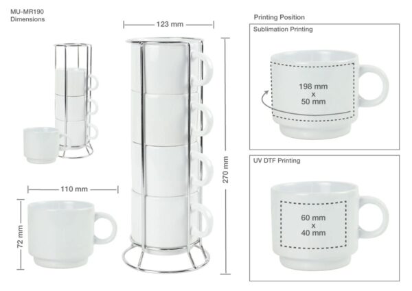 Ceramic Coffee Cups Set 4Pcs in Silver Metal Rack - Image 3